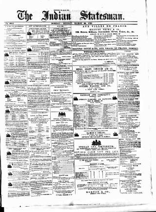 cover page of Indian Statesman published on March 28, 1875