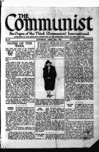 cover page of Communist (London) published on April 16, 1921