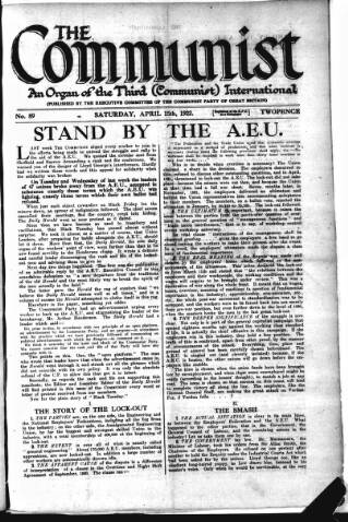 cover page of Communist (London) published on April 15, 1922