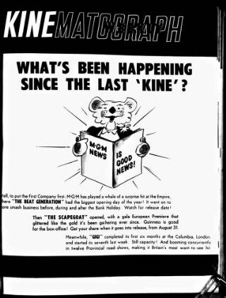 cover page of Kinematograph Weekly published on August 13, 1959