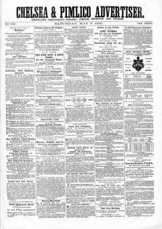 cover page of Chelsea & Pimlico Advertiser published on May 9, 1863