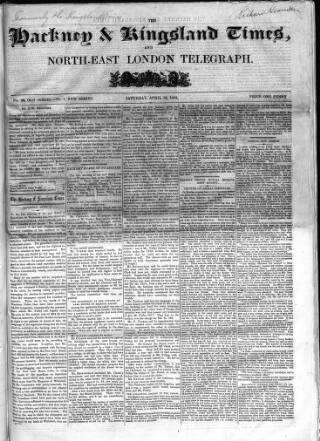 cover page of Kingsland Times and General Advertiser published on April 19, 1862