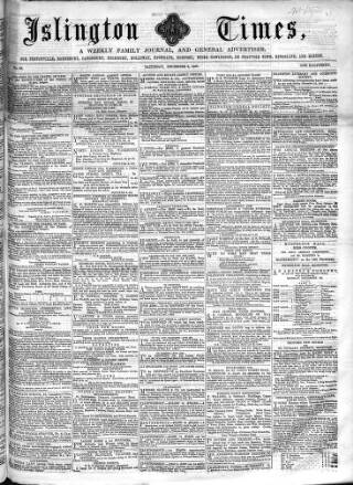 cover page of Islington Times published on December 5, 1857