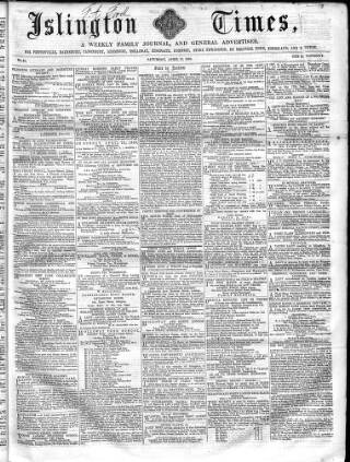 cover page of Islington Times published on April 17, 1858