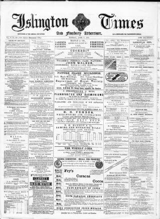 cover page of Islington Times published on April 7, 1874
