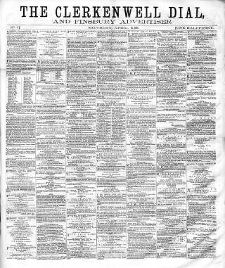 cover page of Clerkenwell Dial and Finsbury Advertiser published on April 26, 1862