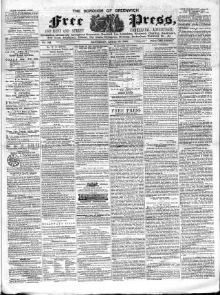 cover page of Borough of Greenwich Free Press published on April 24, 1858
