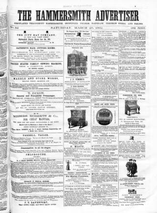 cover page of Hammersmith Advertiser published on March 29, 1862