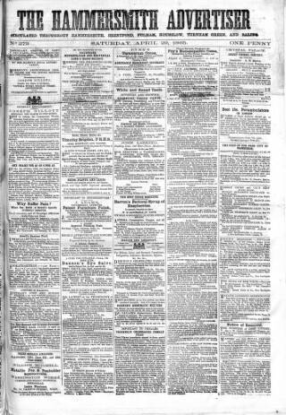 cover page of Hammersmith Advertiser published on April 29, 1865