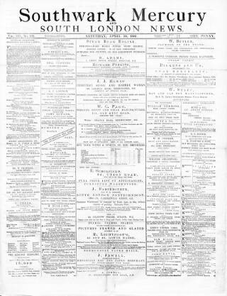 cover page of Southwark Mercury published on April 30, 1881
