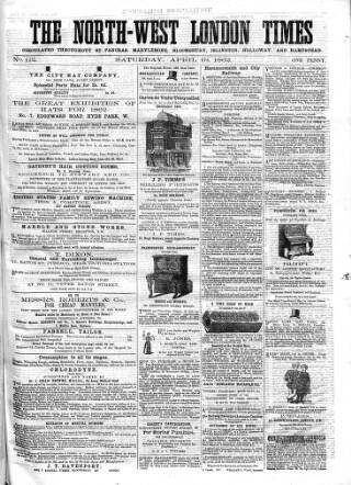 cover page of North-West London Times published on April 19, 1862