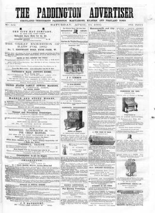 cover page of Paddington Advertiser published on April 19, 1862