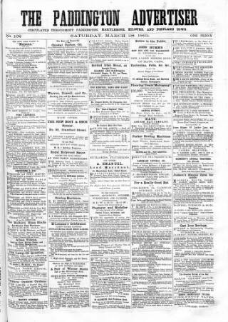 cover page of Paddington Advertiser published on March 28, 1863