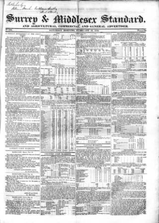 cover page of Surrey & Middlesex Standard published on February 23, 1839