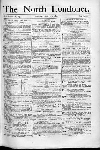 cover page of North Londoner published on April 16, 1870
