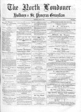 cover page of North Londoner published on April 25, 1874
