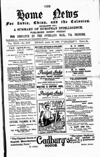 cover page of Home News for India, China and the Colonies published on April 19, 1895