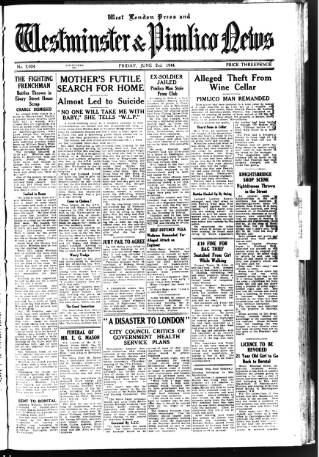 cover page of Westminster & Pimlico News published on June 2, 1944