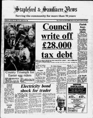 cover page of Stapleford & Sandiacre News published on April 17, 1992