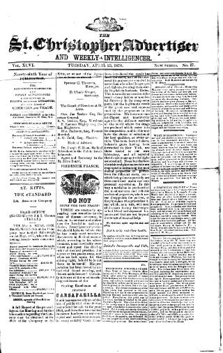 cover page of Saint Christopher Advertiser and Weekly Intelligencer published on April 23, 1878