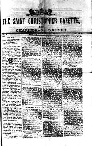 cover page of St. Christopher Gazette published on February 23, 1877