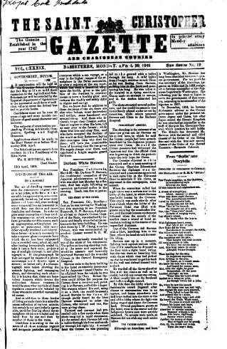 cover page of St. Christopher Gazette published on April 20, 1908