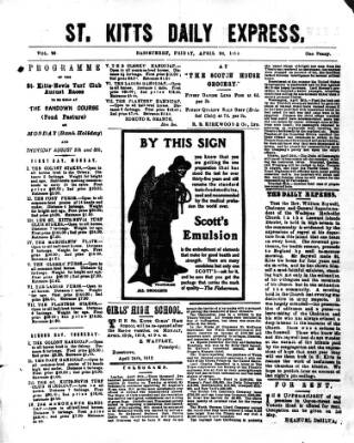 cover page of St. Kitts Daily Express published on April 26, 1912