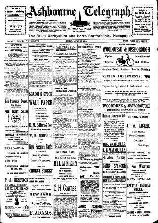 cover page of Ashbourne Telegraph published on April 18, 1913
