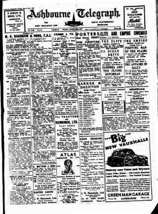 cover page of Ashbourne Telegraph published on March 28, 1952