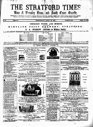 cover page of Stratford Times and South Essex Gazette published on April 26, 1876