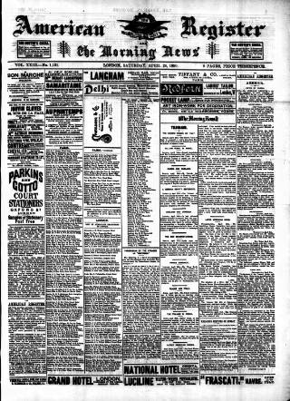 cover page of American Register published on April 26, 1890