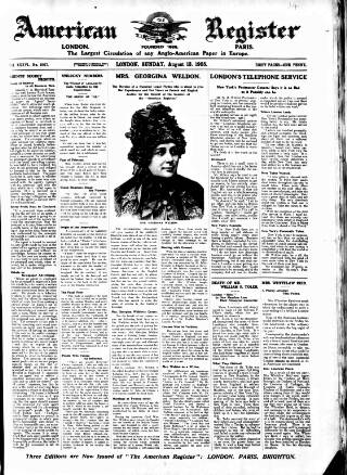 cover page of American Register published on August 13, 1905