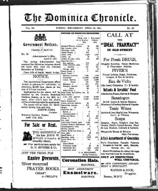 cover page of Dominica Chronicle published on April 19, 1911