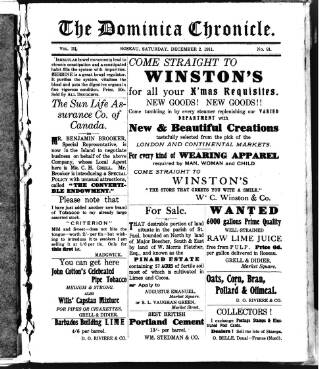 cover page of Dominica Chronicle published on December 2, 1911