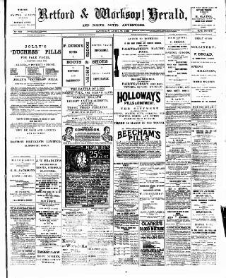 cover page of Retford and Worksop Herald and North Notts Advertiser published on April 25, 1896