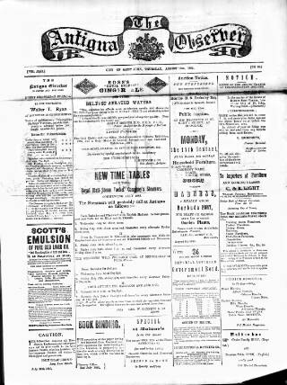 cover page of Antigua Observer published on August 13, 1885