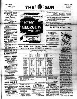 cover page of Sun (Antigua) published on April 19, 1915