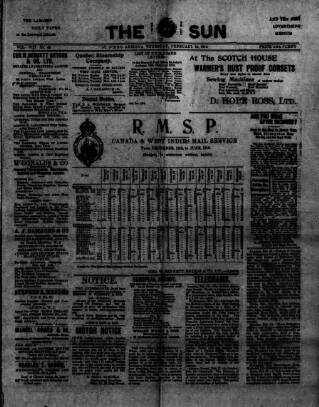 cover page of Sun (Antigua) published on February 24, 1916