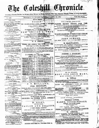 cover page of Coleshill Chronicle published on April 26, 1879