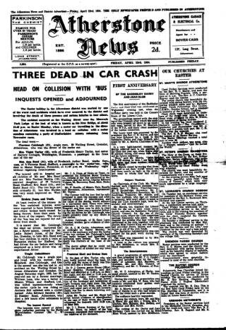 cover page of Atherstone News and Herald published on April 23, 1954
