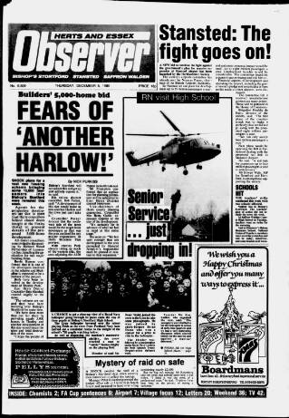 cover page of Herts and Essex Observer published on December 5, 1985
