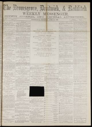cover page of Bromsgrove & Droitwich Messenger published on April 23, 1870