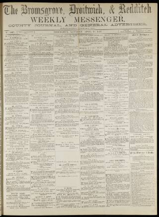 cover page of Bromsgrove & Droitwich Messenger published on April 19, 1879