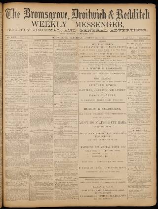 cover page of Bromsgrove & Droitwich Messenger published on August 13, 1887