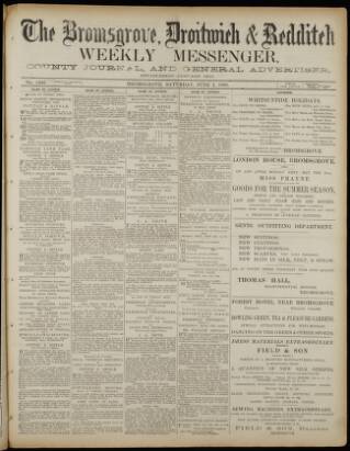 cover page of Bromsgrove & Droitwich Messenger published on June 1, 1889
