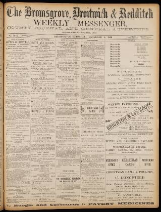 cover page of Bromsgrove & Droitwich Messenger published on December 5, 1896