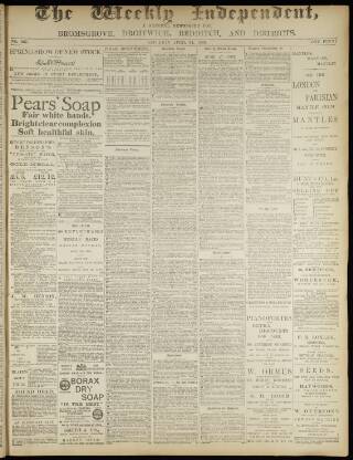 cover page of Weekly Independent (Bromsgrove) published on April 24, 1886