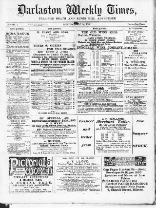 cover page of Darlaston Weekly Times published on May 19, 1883