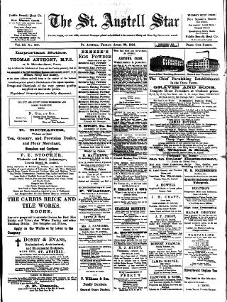 cover page of St. Austell Star published on April 20, 1894