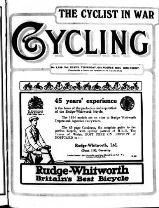 cover page of Cycling published on August 13, 1914